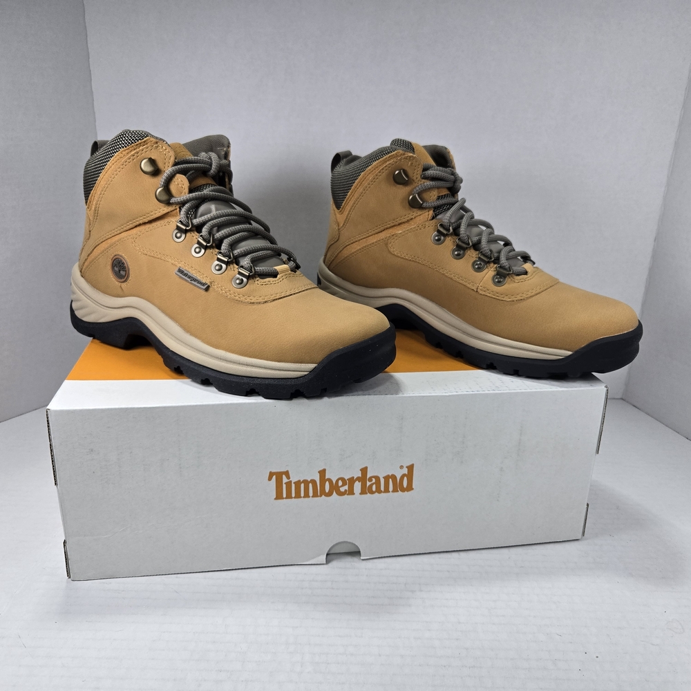 Timberland Womens White Ledge Waterproof Mid Hiker Wheat Full Grain Boots Size 8